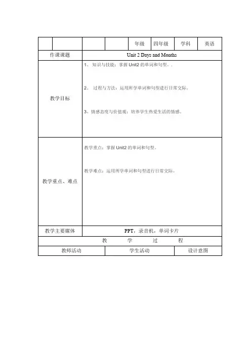 新冀教版三年级起点四年级英语下册《Unit 2 Days and Months  Unit 2 Review》教案_5