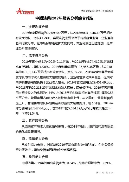 中顺洁柔2019年财务分析结论报告
