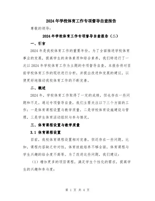 2024年学校体育工作专项督导自查报告
