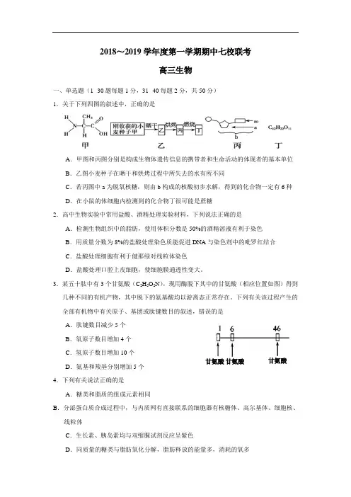 2019届高三上学期期中联考生物试题(附答案) (2)