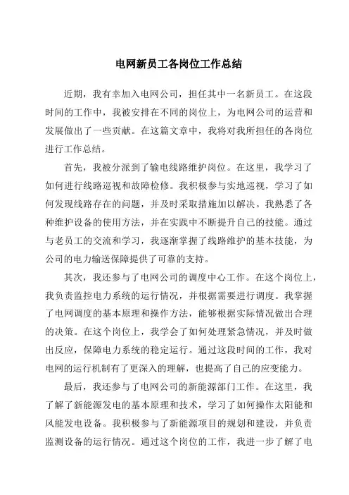 电网新员工各岗位工作总结