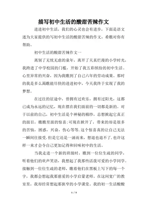 描写初中生活的酸甜苦辣作文