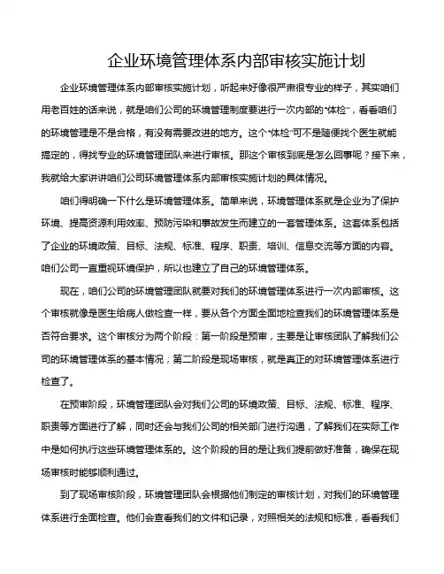 企业环境管理体系内部审核实施计划