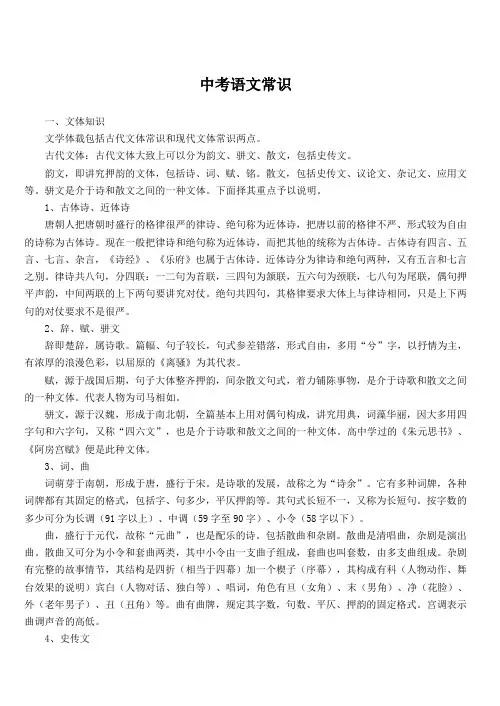 2020年中考语文知识大全