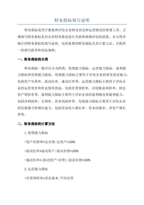 财务指标填写说明