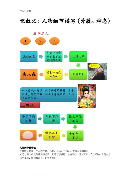 记叙文：人物细节描写(外貌、神态)