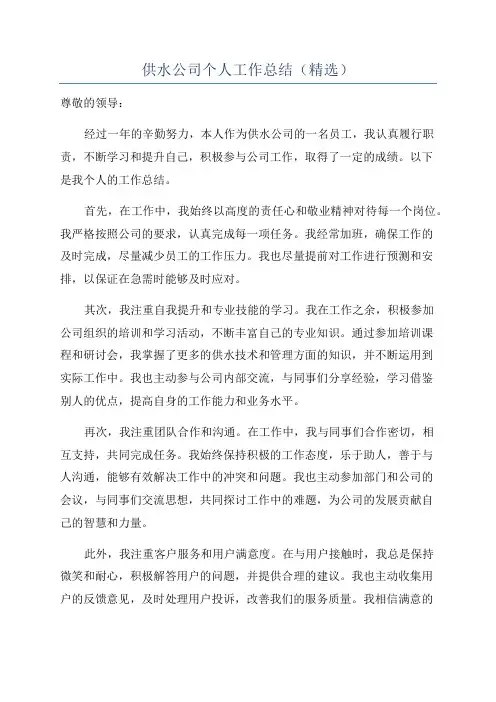 供水公司个人工作总结(精选)