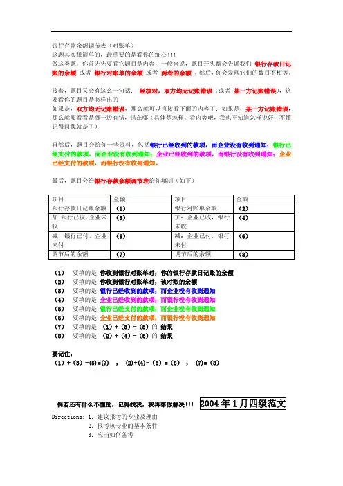 最新银行存款余额调节表(对账单)