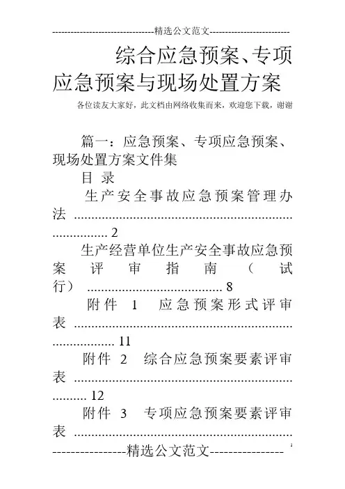 综合应急预案、专项应急预案与现场处置方案