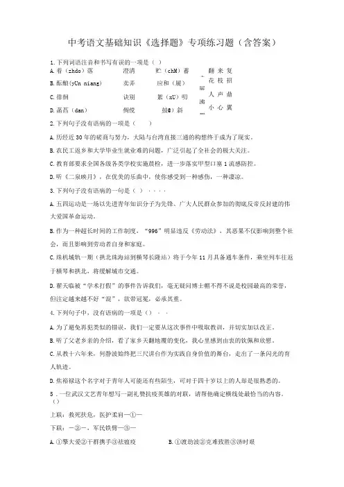 中考语文基础知识选择题专项练习题含答案