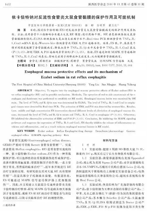 依卡倍特钠对反流性食管炎大鼠食管黏膜的保护作用及可能机制