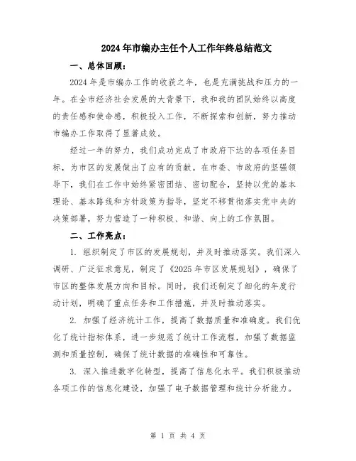 2024年市编办主任个人工作年终总结范文