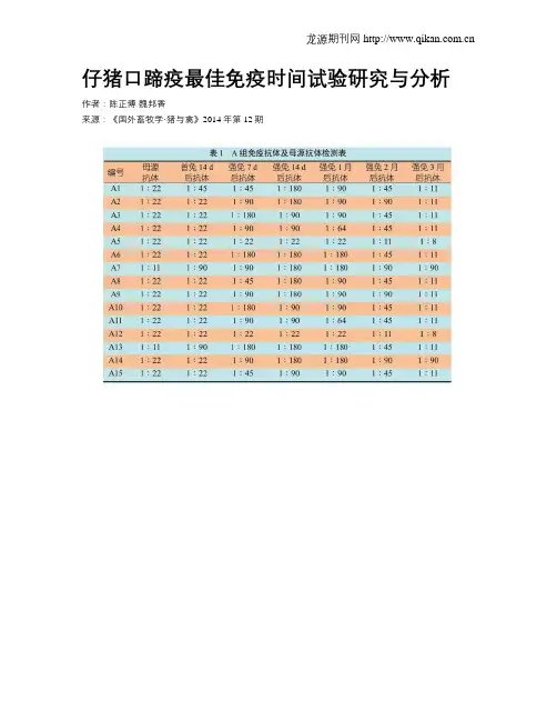 仔猪口蹄疫最佳免疫时间试验研究与分析