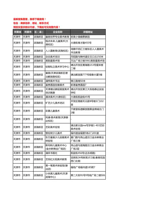 新版天津市天津市滨海新区美术机构企业公司商家户名录单联系方式地址大全67家
