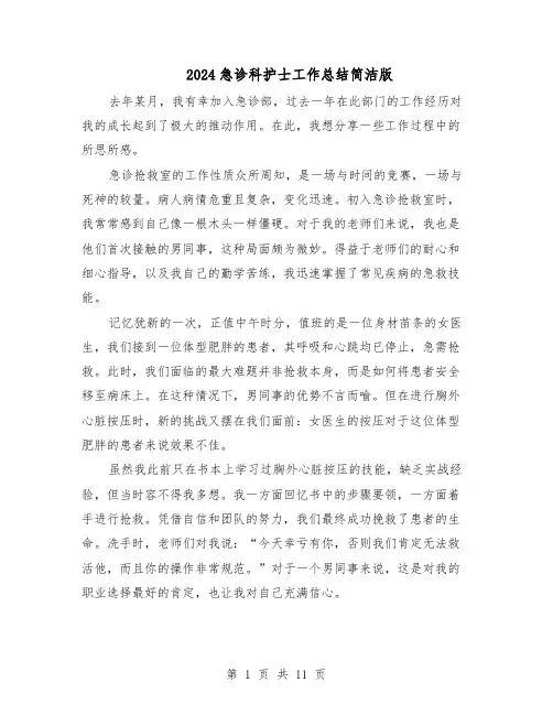 2024急诊科护士工作总结简洁版（六篇）