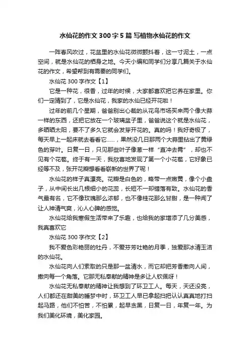 水仙花的作文300字5篇写植物水仙花的作文