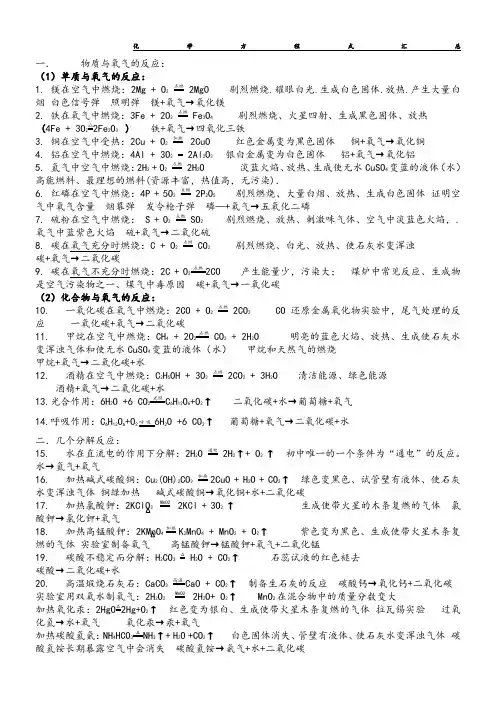 化学方程式汇总+文字表达式