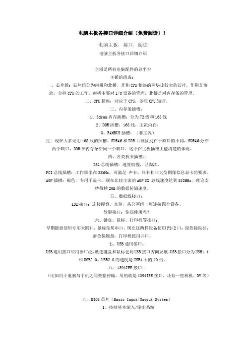 电脑主板各接口详细介绍
