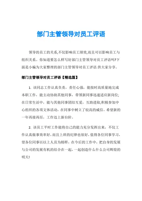 部门主管领导对员工评语