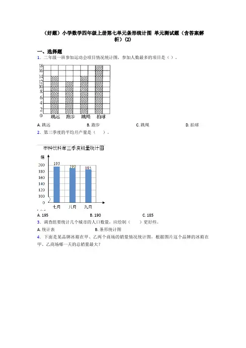 (好题)小学数学四年级上册第七单元条形统计图 单元测试题(含答案解析)(2)