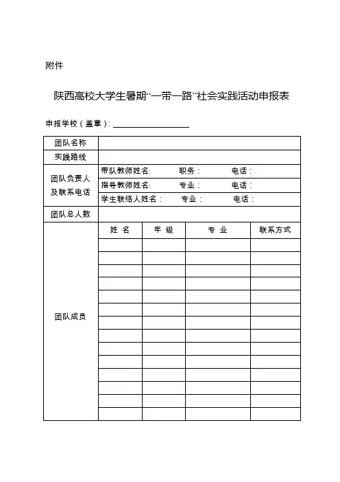陕西高校大学生暑期“一带一路”社会实践活动申报表