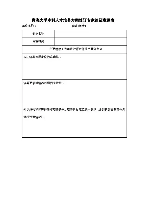 青海大学本科人才培养方案修订专家论证意见表【模板】