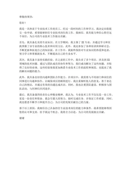 专业技术岗位个人申请书