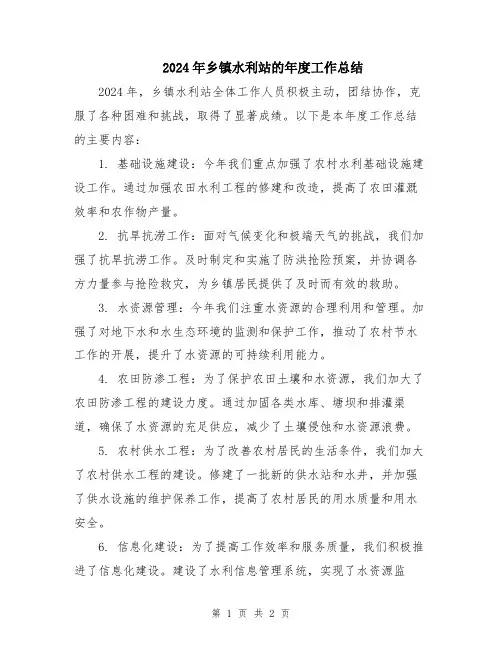 2024年乡镇水利站的年度工作总结