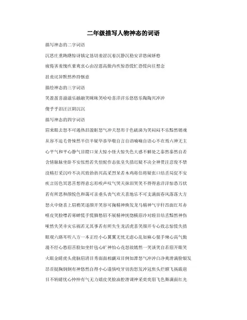 二年级描写人物神态的词语