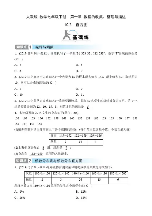人教版 数学七年级下册课时练  第十章 数据的收集、整理与描述  10.2 直方图