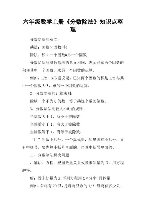 六年级数学上册《分数除法》知识点整理