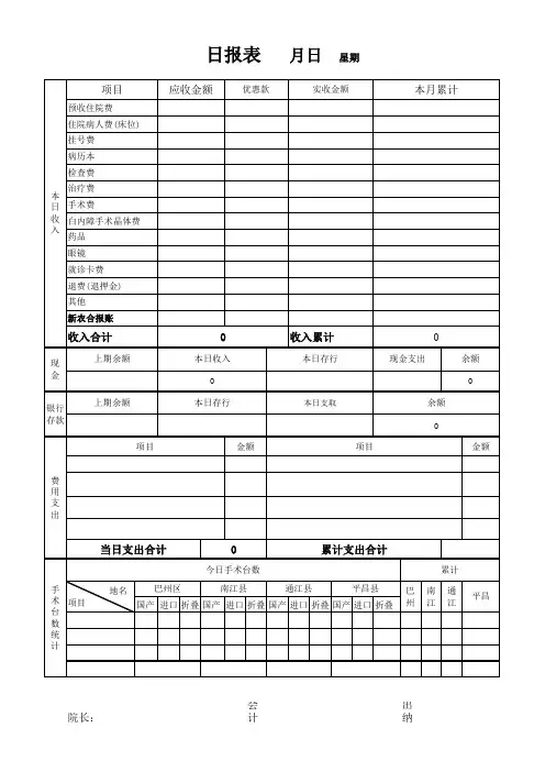 医院收入支出日报表