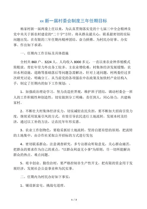 杨家村新一届村委会制度三年任期目标