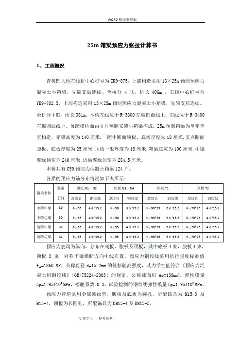 25m箱梁预应力张拉计算书