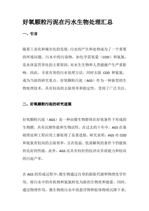 好氧颗粒污泥在污水生物处理汇总