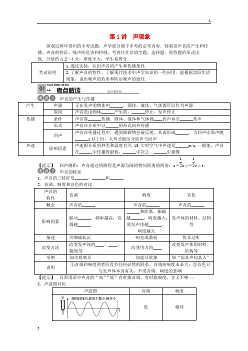 2019中考物理考点复习第1讲+声现象(含答案)