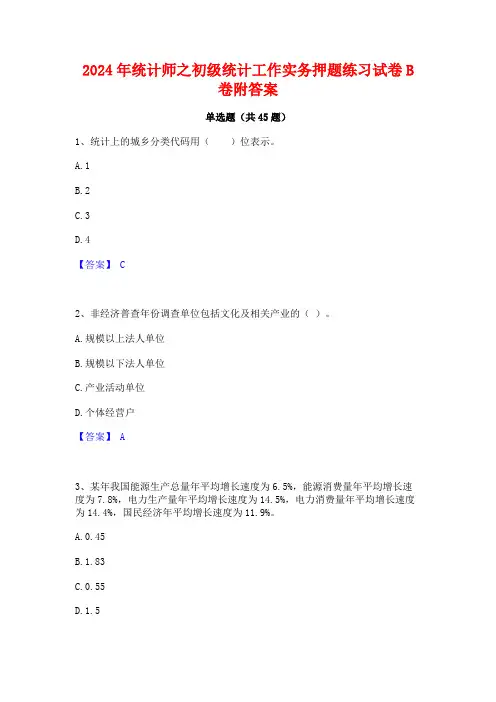 2024年统计师之初级统计工作实务押题练习试卷B卷附答案