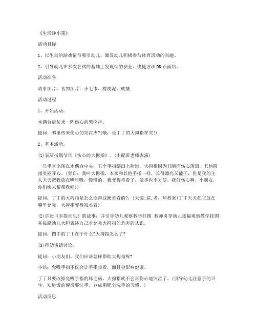 (完美版)教案-学前班游戏公开课教案 第16课《生活炒小菜》教学大纲教案
