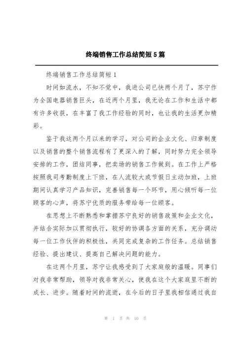 终端销售工作总结简短5篇
