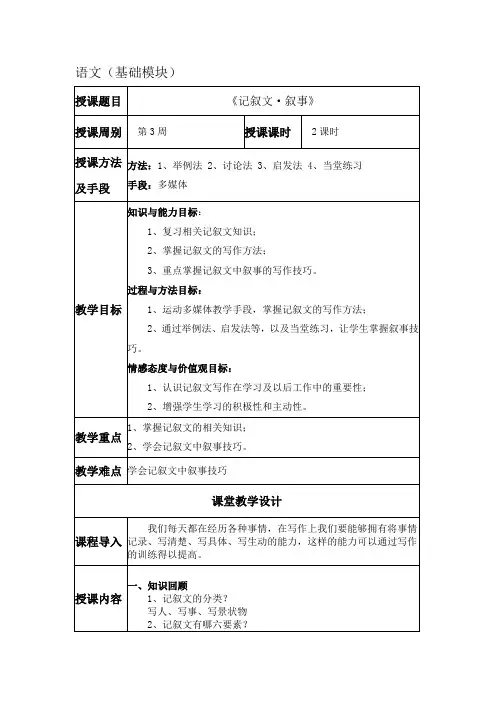 1.5写作——记叙文叙事(中职语文)