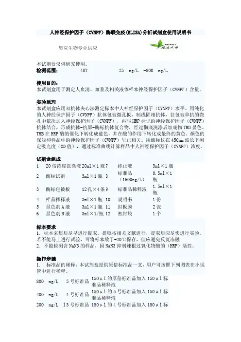 人神经保护因子(CVNPF)酶联免疫(ELISA)分析试剂盒使用说明书