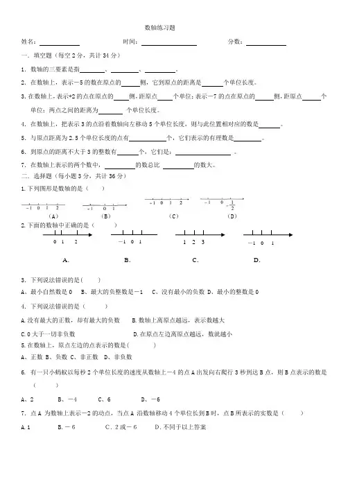 (完整版)数轴的练习题