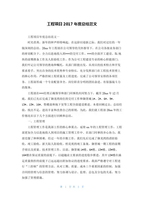 工程项目2017年度总结范文