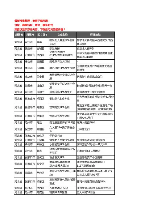 新版河北省SPA企业公司商家户名录单联系方式地址大全750家