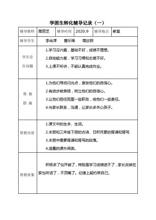学困生帮扶记录 高