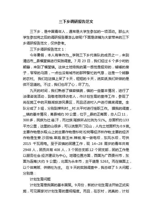三下乡调研报告范文