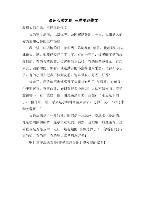 温州心肺之地 三垟湿地作文