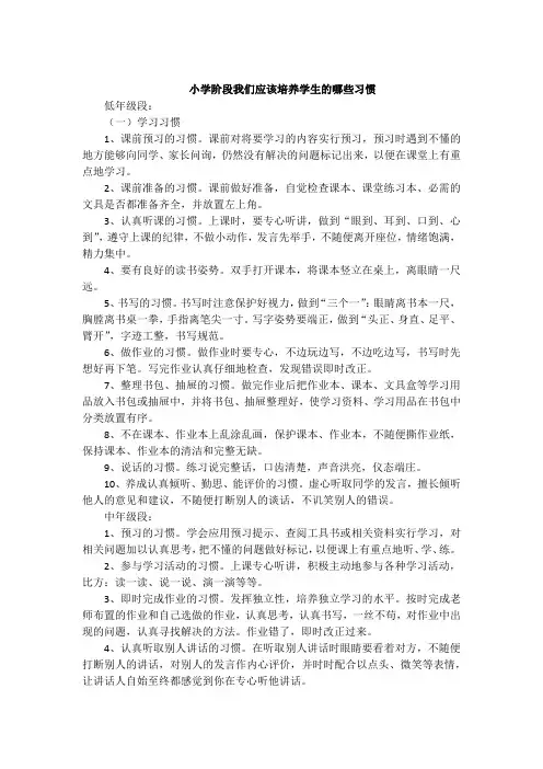 小学阶段我们应该培养学生的哪些习惯