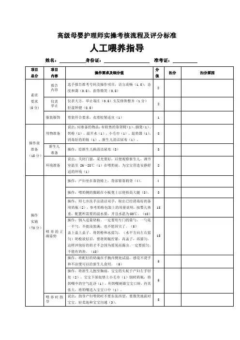 人工喂养实操考试评分 (1)