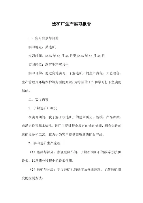 选矿厂生产实习报告